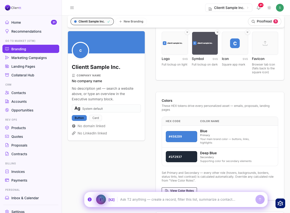 The brand workspace in Clientt