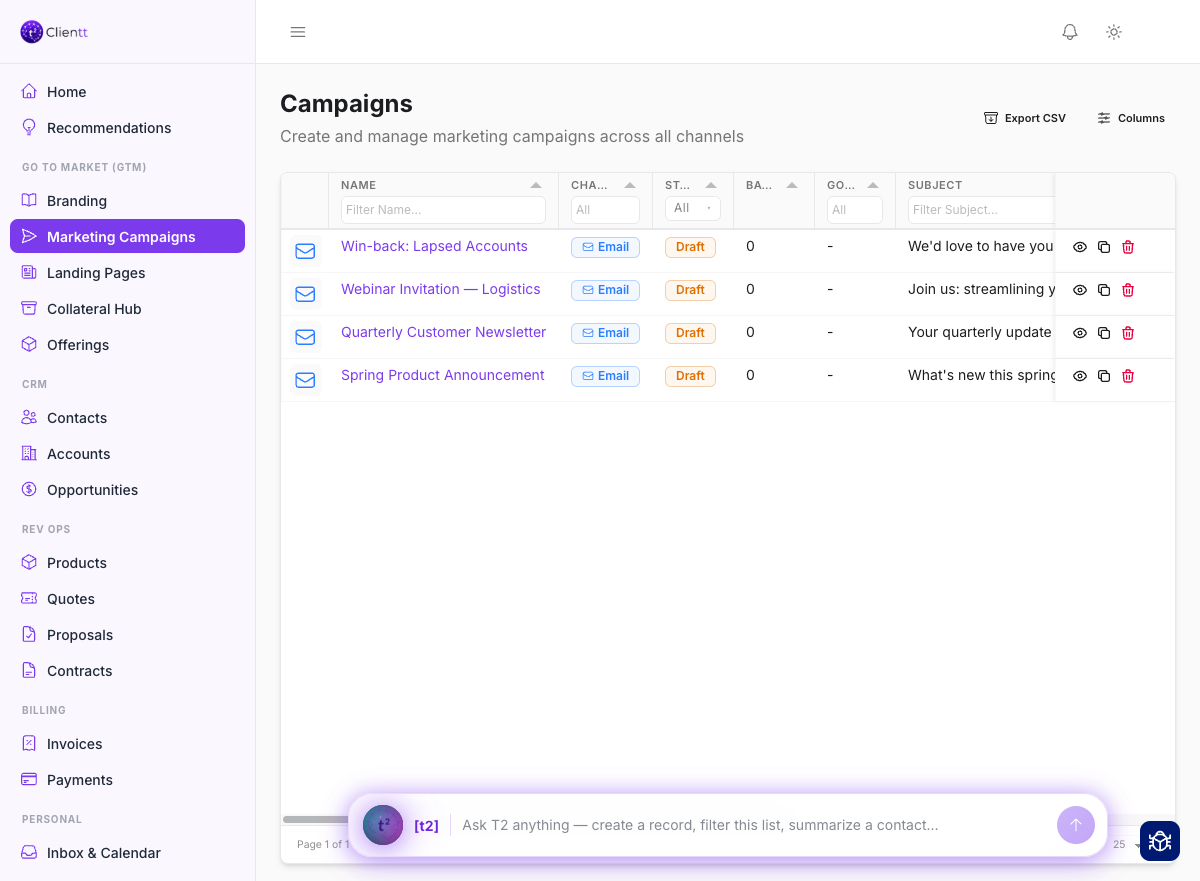 Marketing campaigns in Clientt