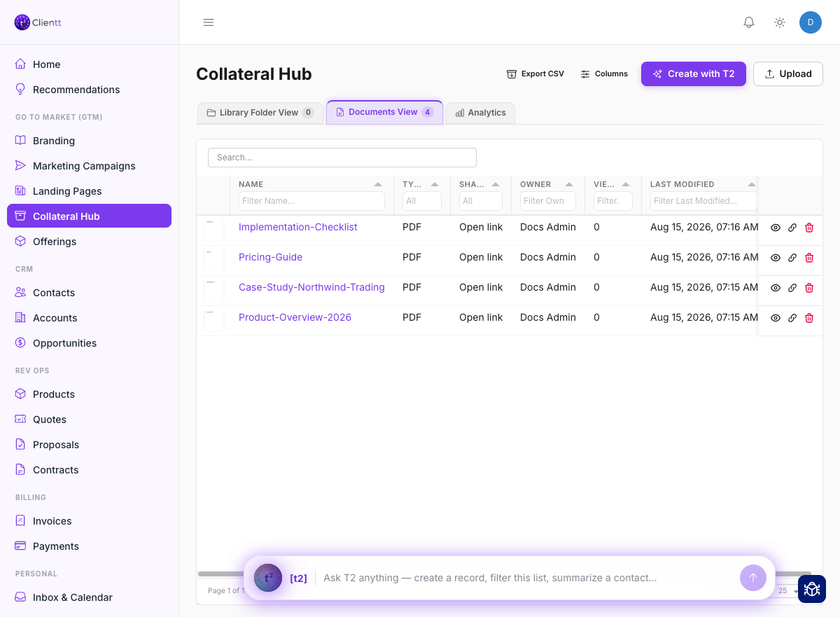 The Collateral Hub asset library in Clientt