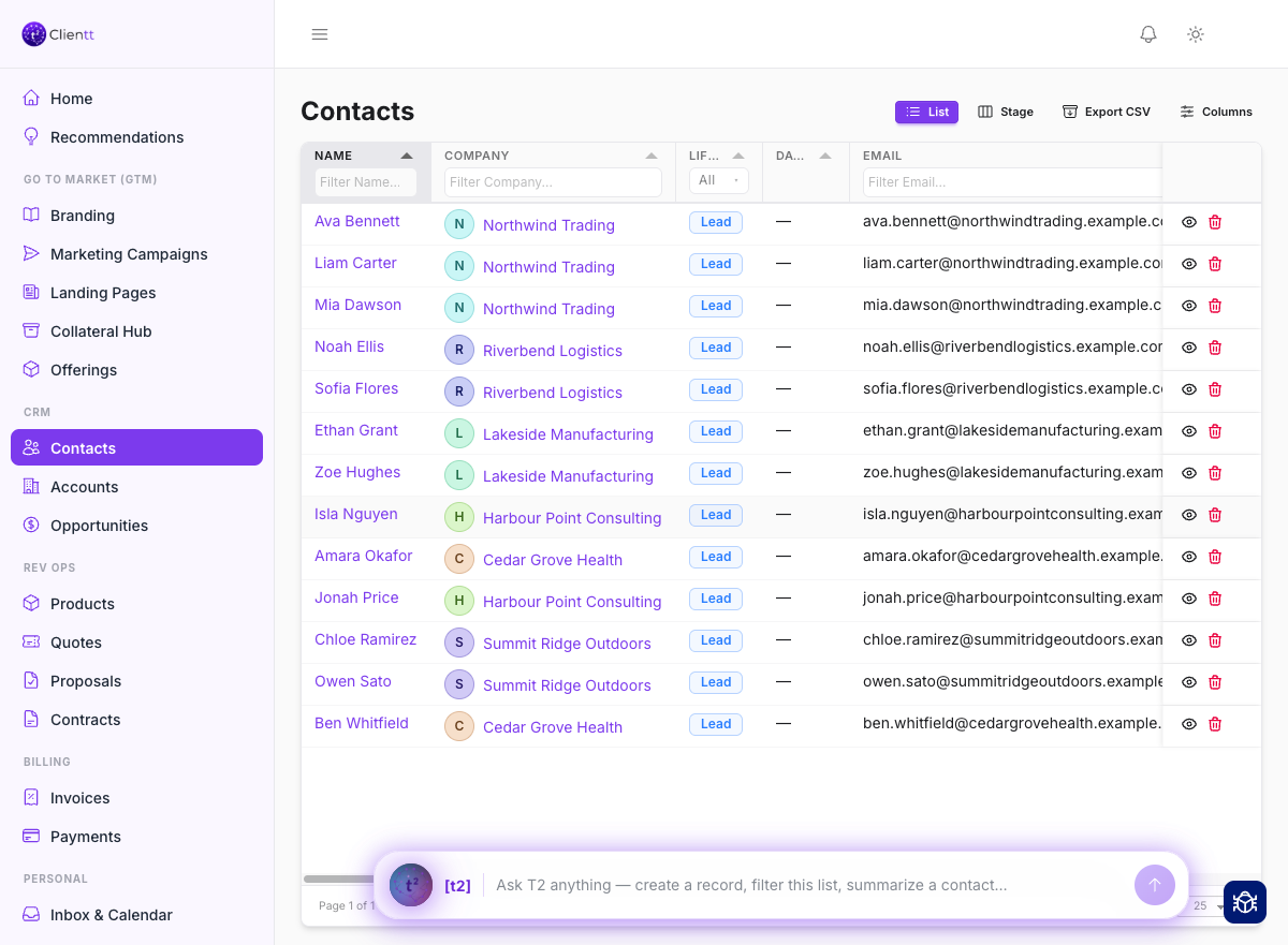 The Contacts list in Clientt