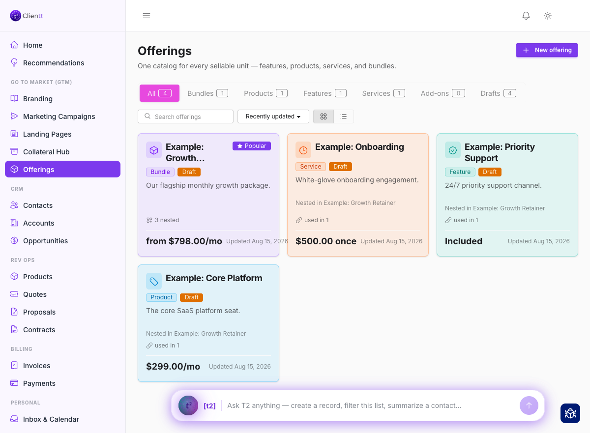 The Offerings catalog in Clientt